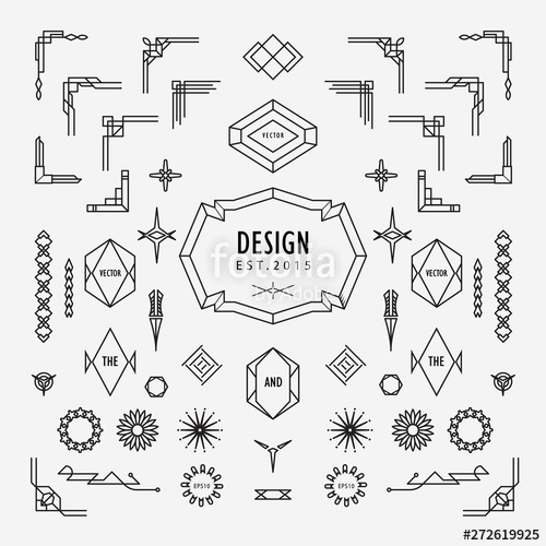 500x500 Set Of Vintage Geometric Shape Linear Thin Line Art Deco Retro