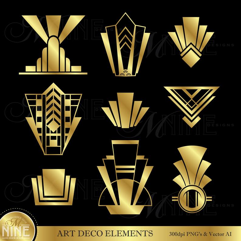 794x794 Gold Art Deco Clip Art Gold Art Deco Elements Clipart Etsy