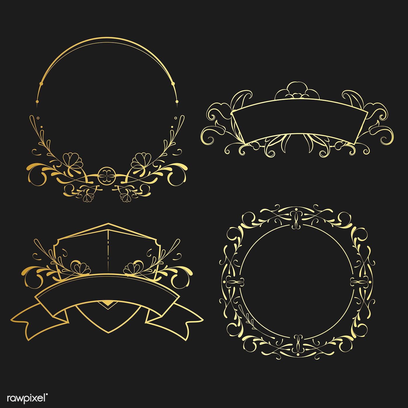 1400x1400 Set Of Vintage Golden Art Nouveau Elements Vector Free Image