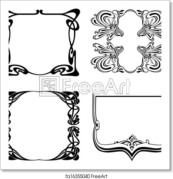 561x581 Free Art Print Of Four Black And White Art Deco Frames Vector