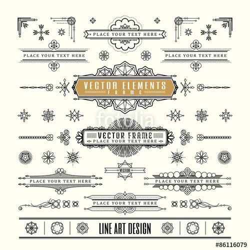 500x500 Set Of Linear Thin Line Art Deco Retro Vintage Design With Frame