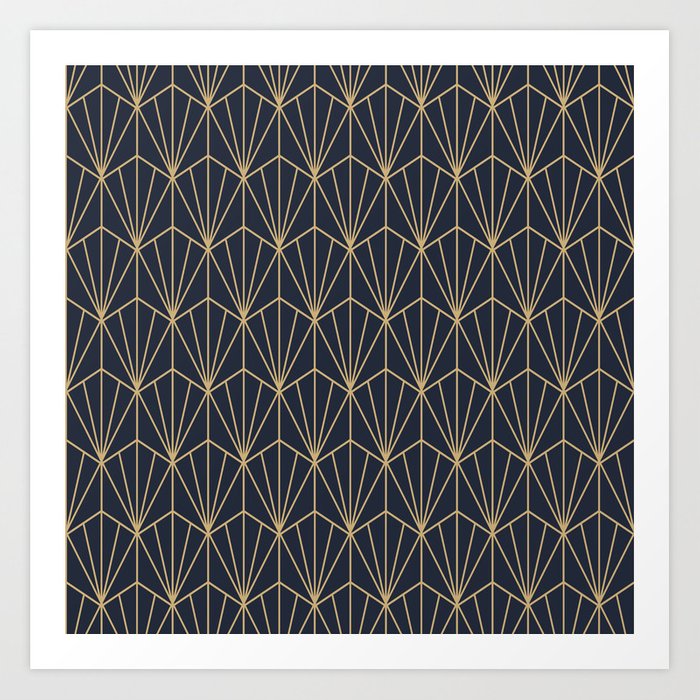 700x700 Art Deco Vector In Blue And Gold Art Print