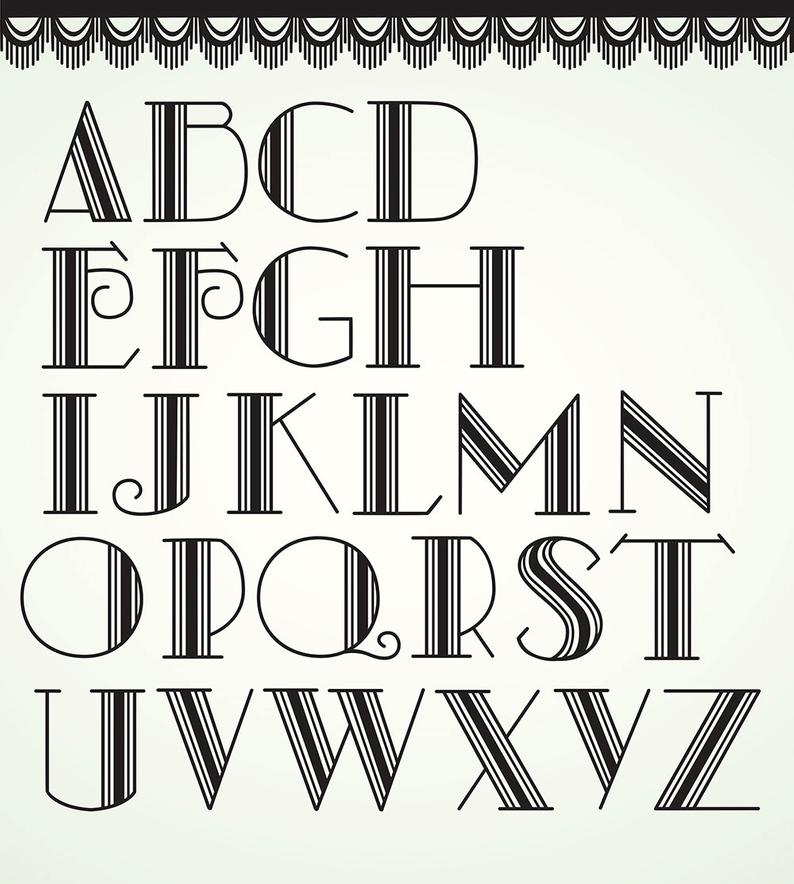 794x884 Art Deco Vector Alphabet Retro Letters Clipart Design Elements Etsy