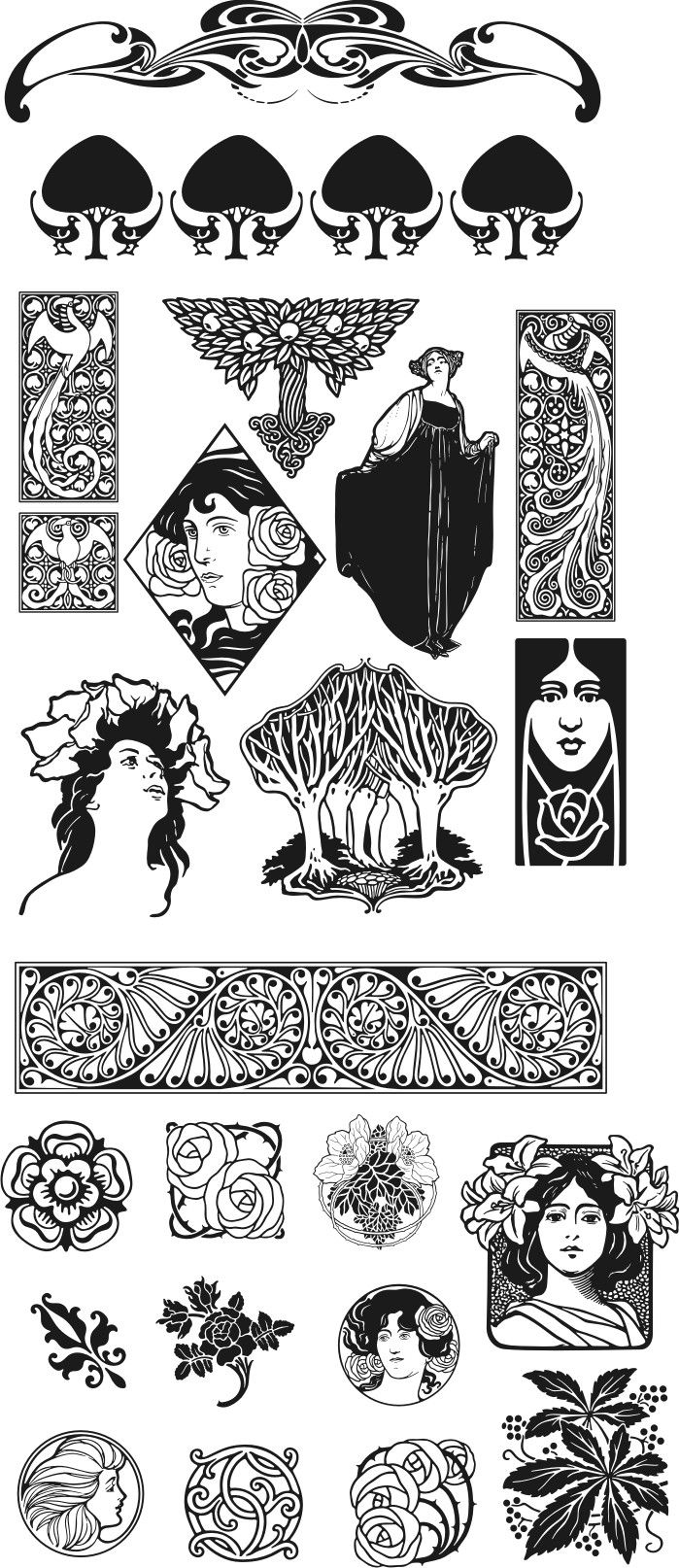 699x1614 Arts Crafts Art Nouveau Vector Graphics Collection Ebay Black