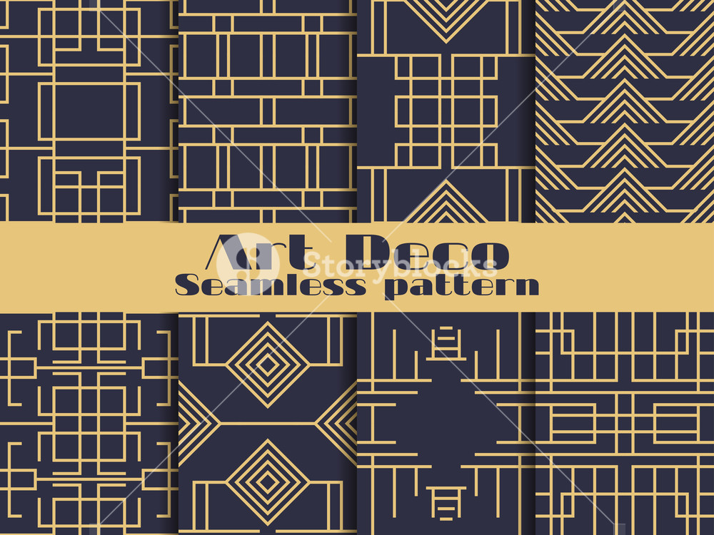 1000x750 Art Deco Seamless Pattern Set Retro Backgrounds, Gold And Black