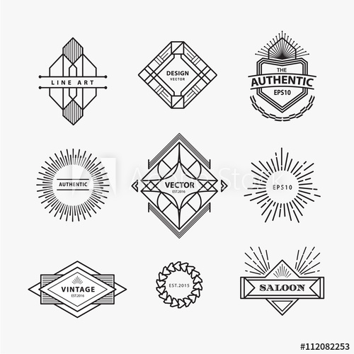 500x500 Set Of Vintage Linear Thin Line Geometric Shape Art Deco Retro D