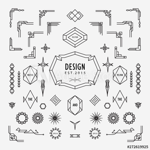 500x500 Set Of Vintage Geometric Shape Linear Thin Line Art Deco Retro