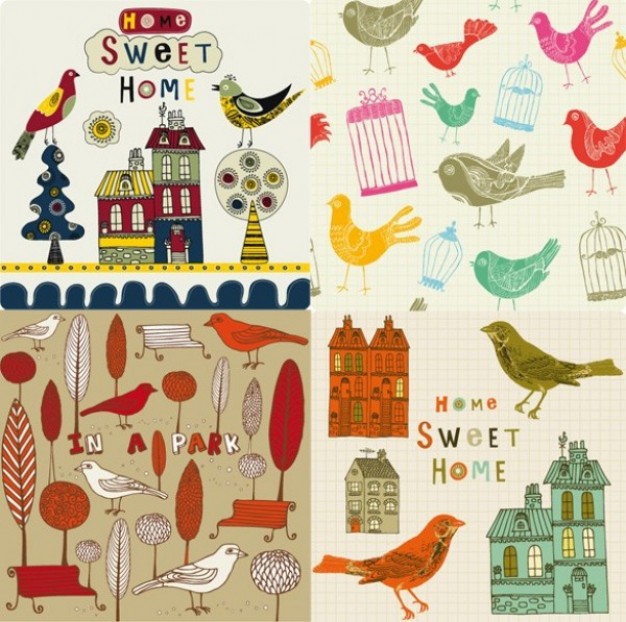 Art Nouveau Patterns With Birds Backgrounds Vector Set Download 626x622 Art Nouveau Patterns With Birds Backgrounds Vector Set Download