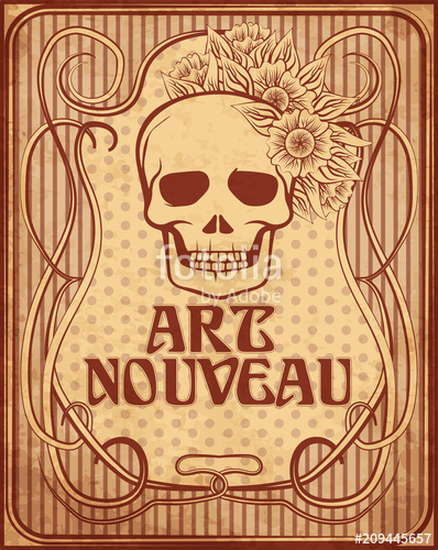 Floral Background With Skull In Art Nouveau Style, Vector 398x500 Floral Background With Skull In Art Nouveau Style, Vector
