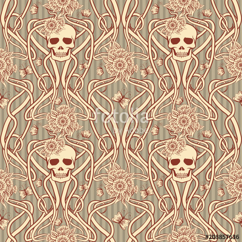 Seamless Background With Skull In Art Nouveau Style, Vector 500x500 Seamless Background With Skull In Art Nouveau Style, Vector