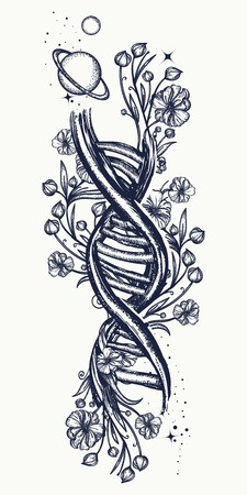 Dna Chain And Art Nouveau Flowers Tattoo Symbol Of Art, Science 225x450 Dna Chain And Art Nouveau Flowers Tattoo Symbol Of Art, Science