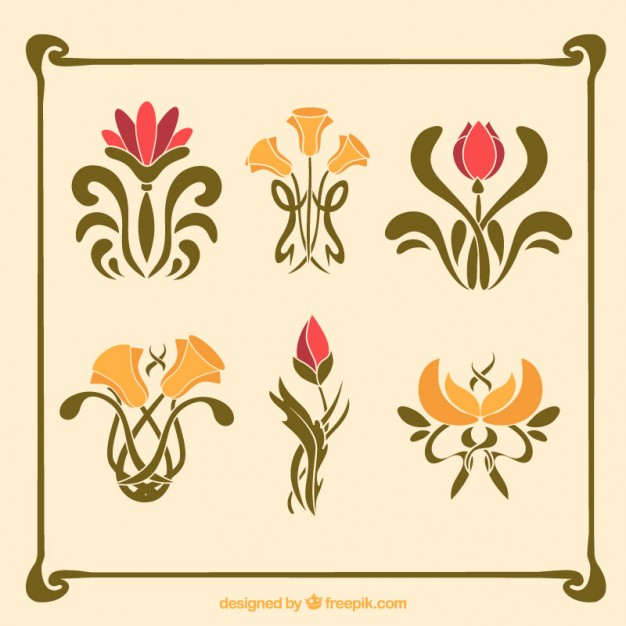 Pack Of Flowers In Art Nouveau Style Vector Free Download 626x626 Pack Of Flowers In Art Nouveau Style Vector Free Download