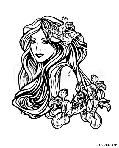 Woman With Long Hair Among Flowers Art Nouveau Style Vector 400x500 Woman With Long Hair Among Flowers Art Nouveau Style Vector