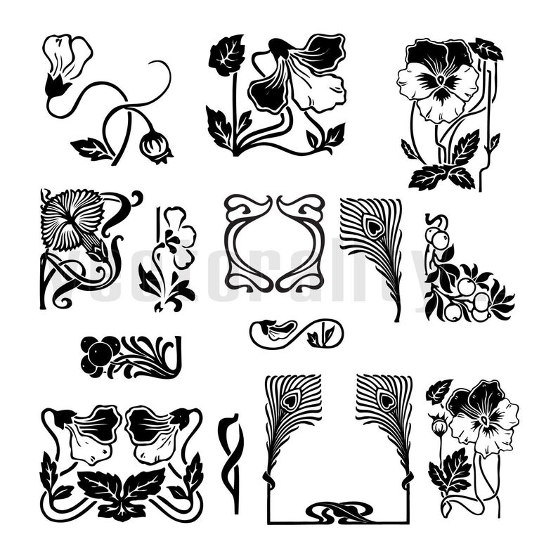 Art Nouveau Flowers Floral Elements Pattern Pack Vector Art Etsy 794x794 Art Nouveau Flowers Floral Elements Pattern Pack Vector Art Etsy