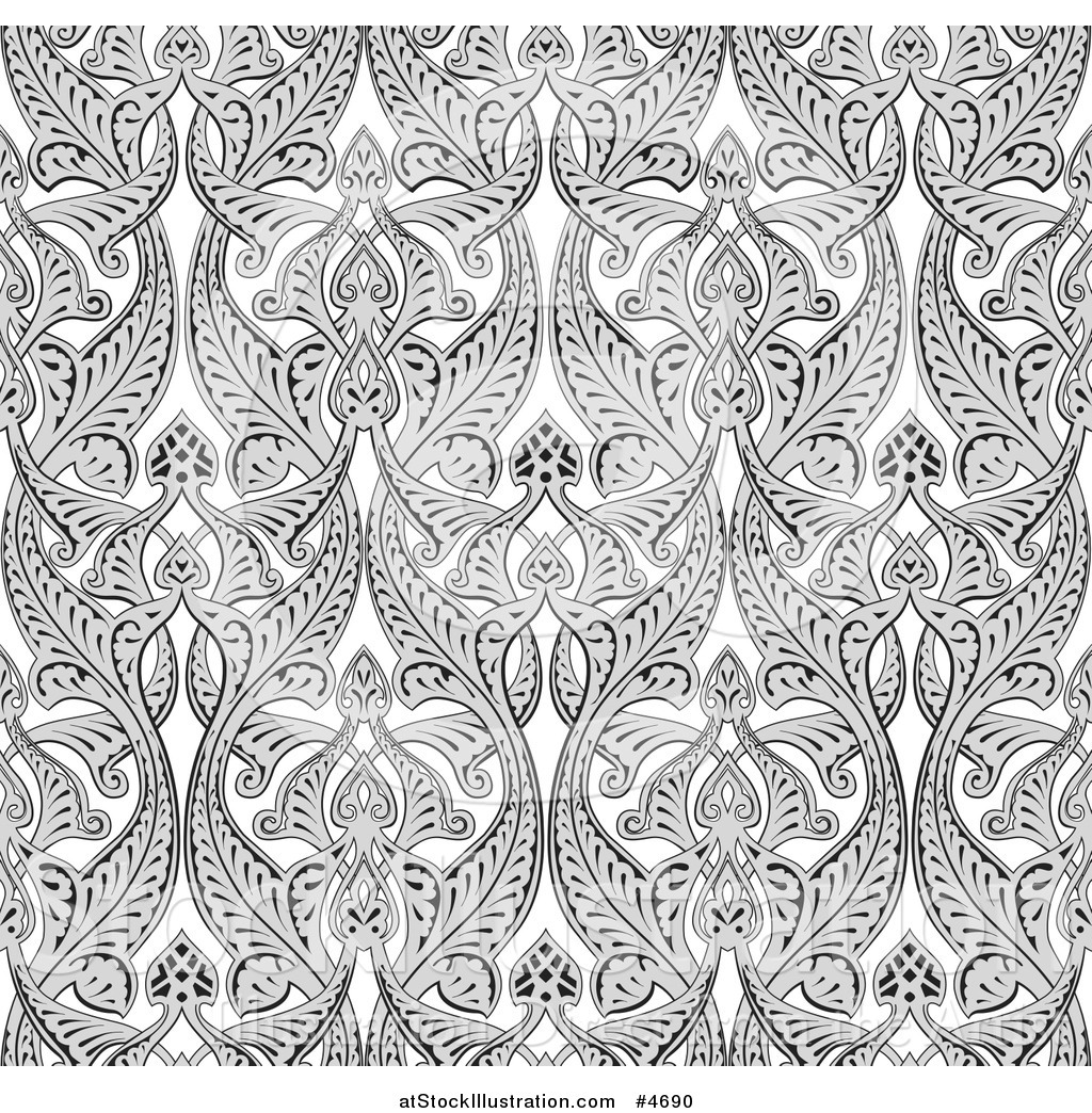 1024x1044 Vector Illustration Of An Ornate Gray Seamless Art Nouveau Pattern