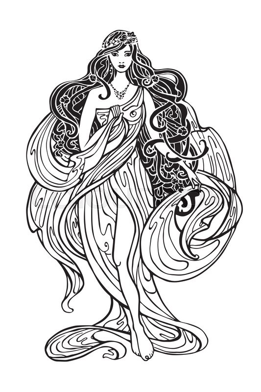 533x800 Art Nouveau Styled Woman With Long Stock Vector Colourbox