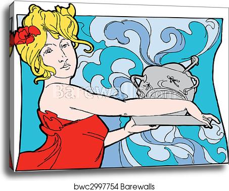 453x379 Woman Vector Illustration Art Deco Art Nouveau, Canvas Print