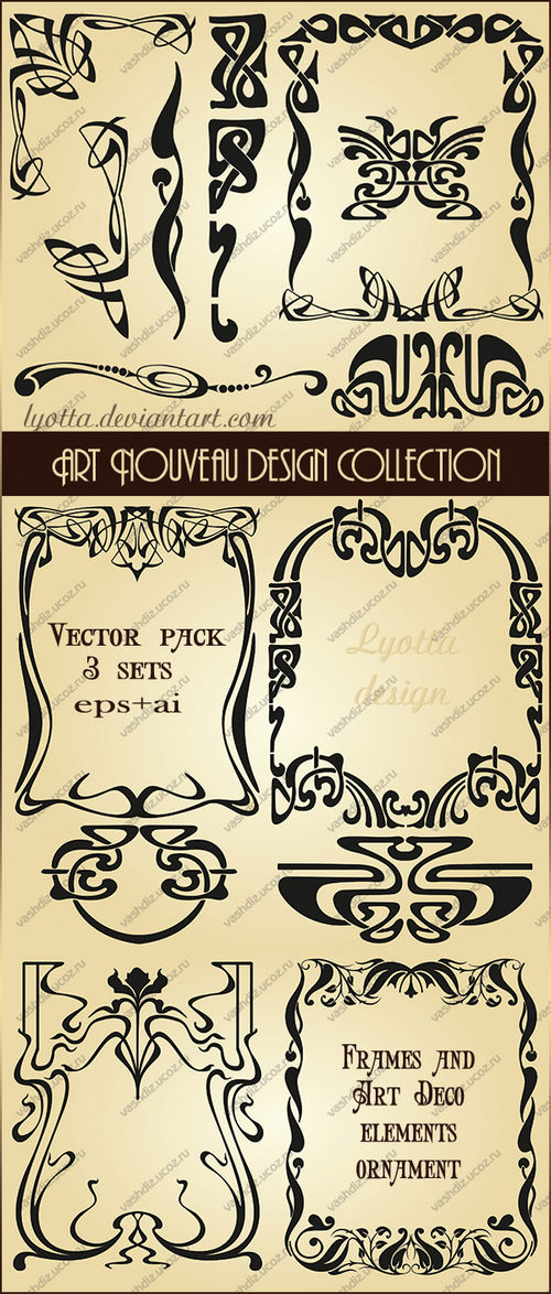 500x1174 Art Nouveau Vector Design Collection Free Vector Set
