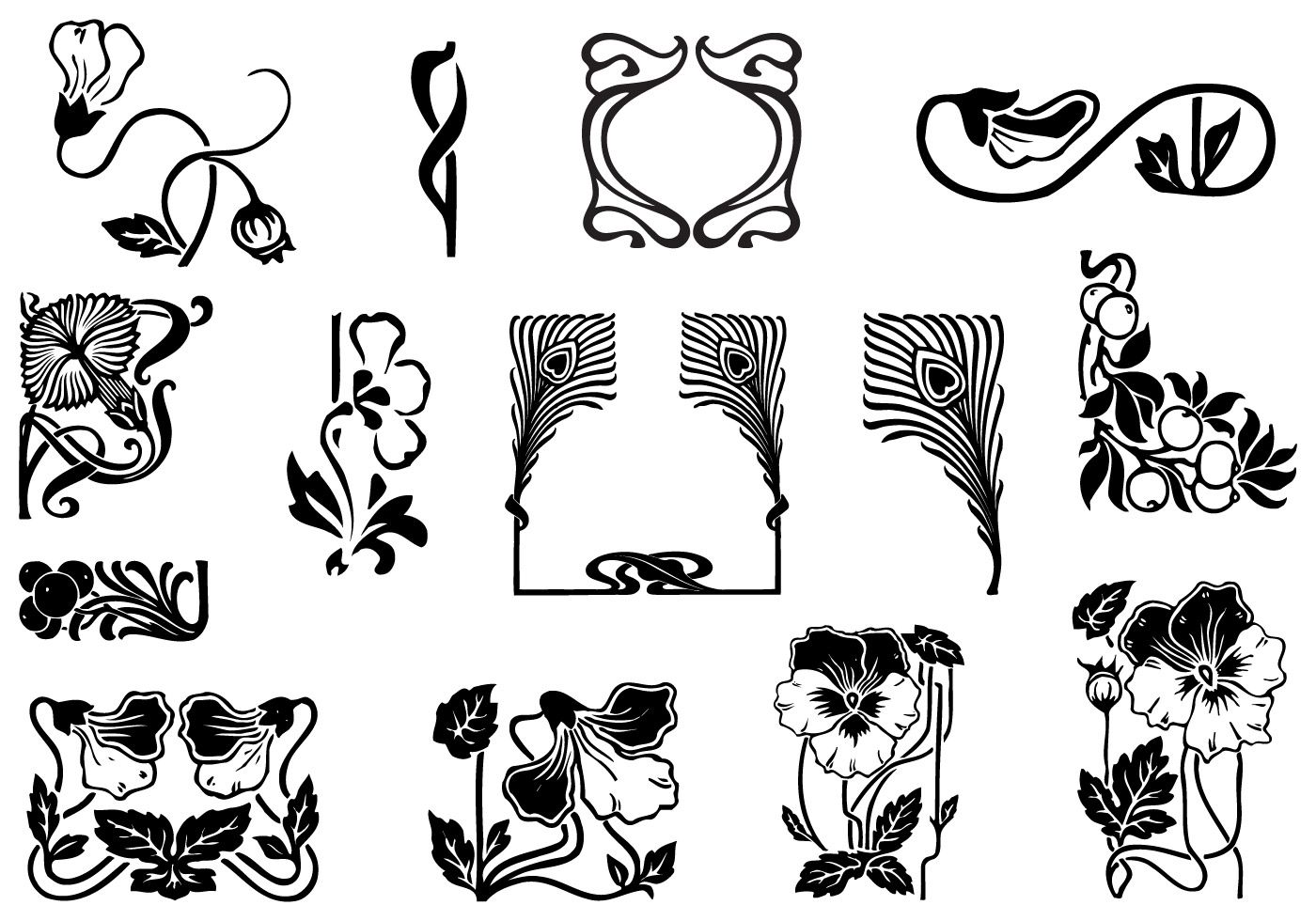 1400x980 Art Nouveau Ornament Vector Pack American Craft Practice Ideas