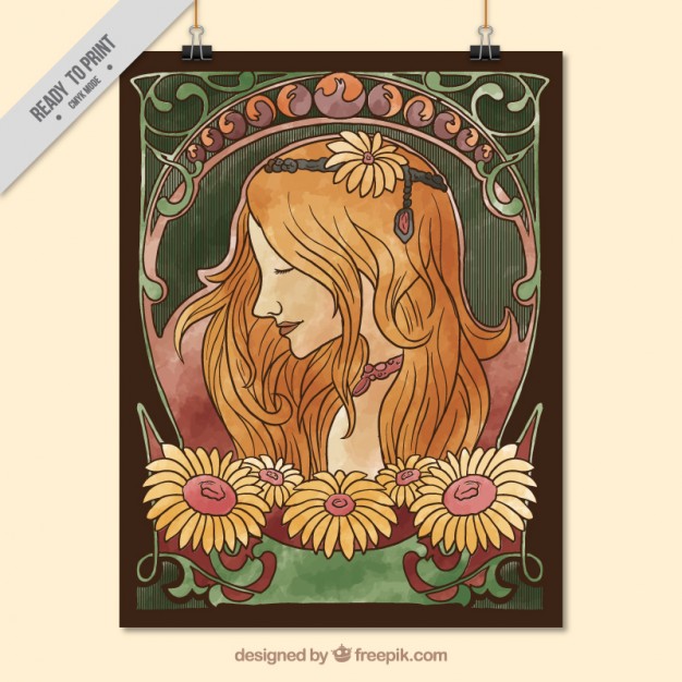 Hand Drawn Woman Poster In Art Nouveau Vector Free Download 626x626 Hand Drawn Woman Poster In Art Nouveau Vector Free Download