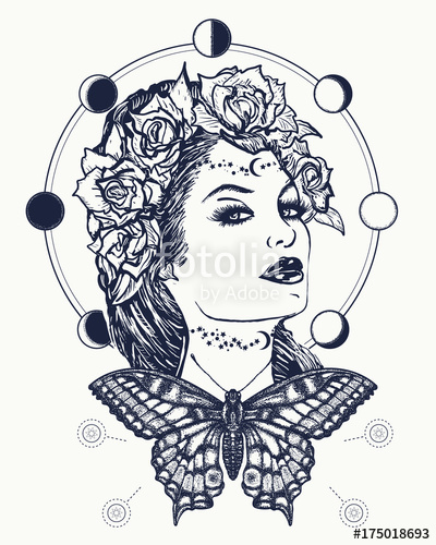 Magic Woman And Butterfly Tattoo And T Shirt Design Art Nouveau 400x500 Magic Woman And Butterfly Tattoo And T Shirt Design Art Nouveau