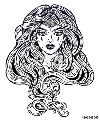 Pretty Girl With Beautiful Long Hair In Art Nouveau Style Stock 417x500 Pretty Girl With Beautiful Long Hair In Art Nouveau Style Stock