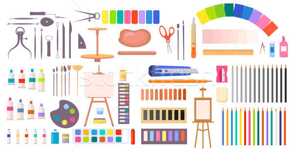 600x311 Collection Of Art Supplies Icons Illustration Vector Illustration
