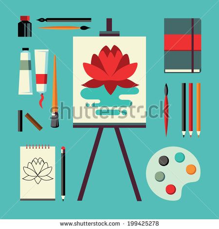 450x470 Colored Flat Design Vector Illustration Icons Set Of Art Supplies