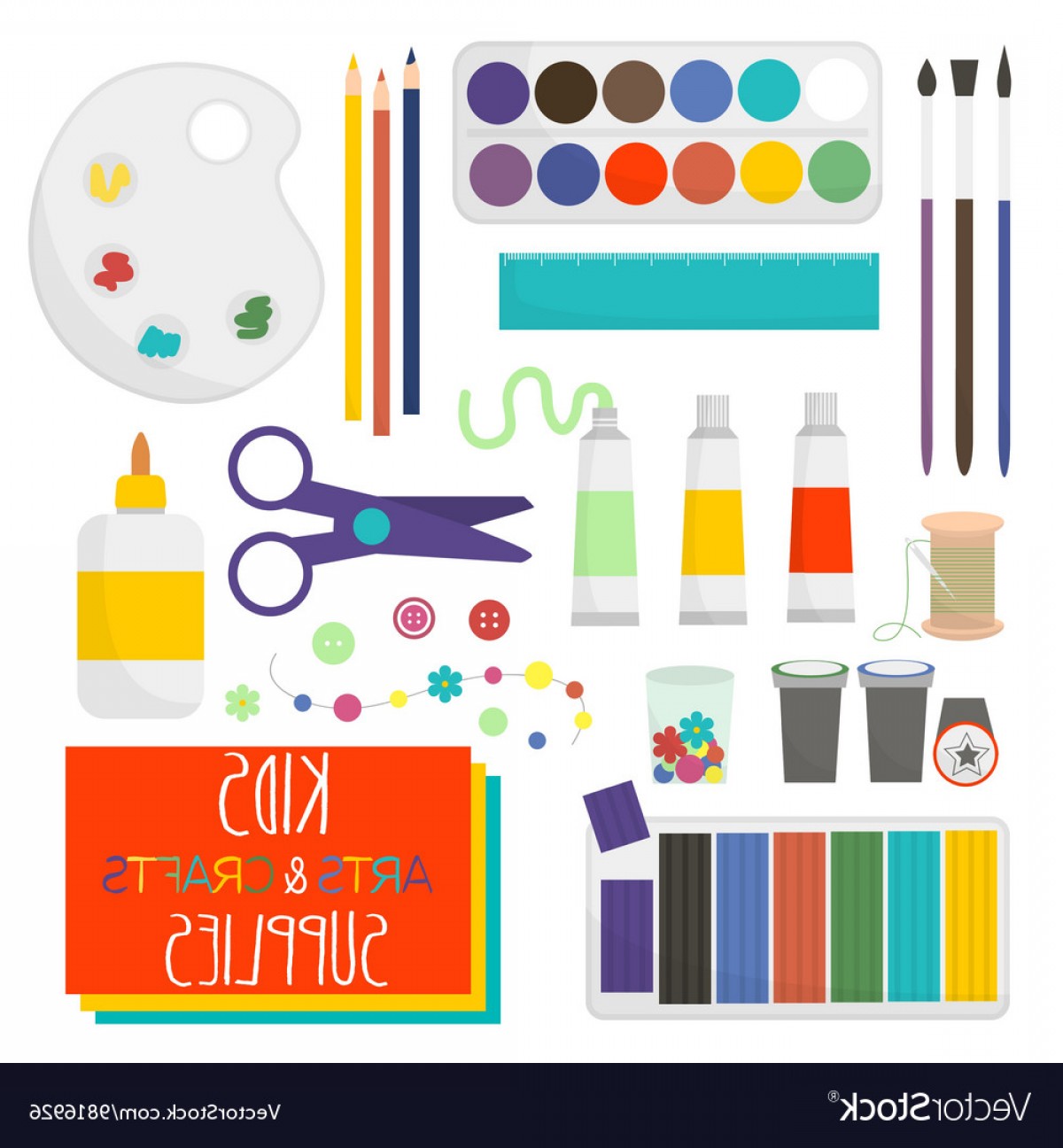 1200x1296 Kids Artistic Materials Set Art Supplies Vector Handandbeak