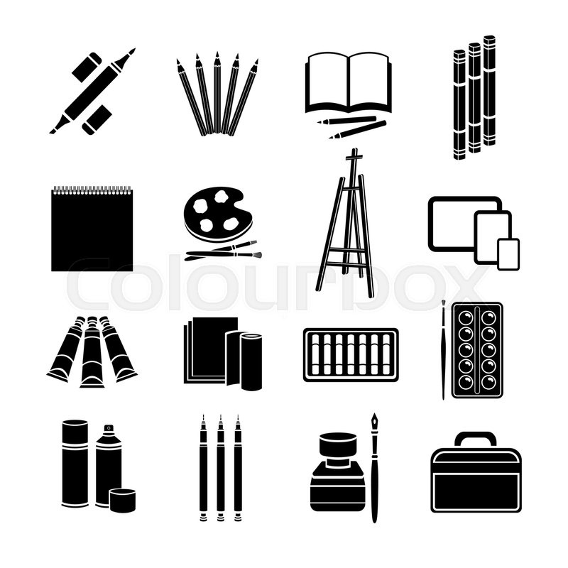 800x800 Set Flat Icons Art Supplies, Art Stock Vector Colourbox
