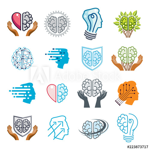 500x500 Brain And Intelligence Vector Icons Or Logos Concepts Set