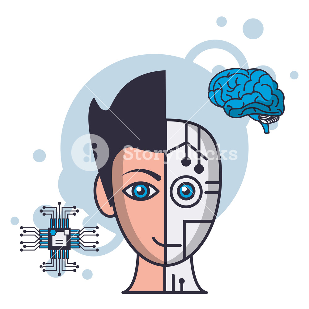 1000x1000 Human Robot Head Artificial Intelligence Vector Illustration