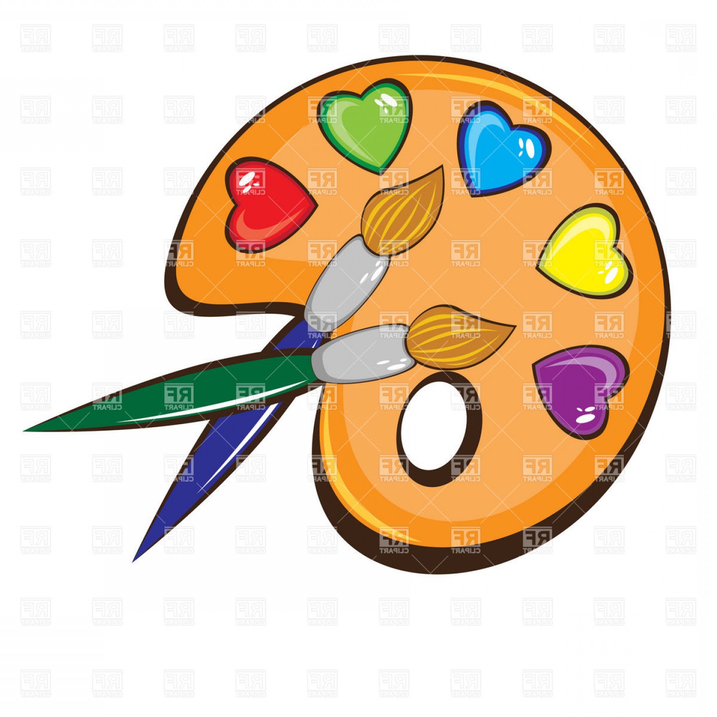 1440x1440 Artists Palette With Heart Shaped Paint Blots And Paintbrushes