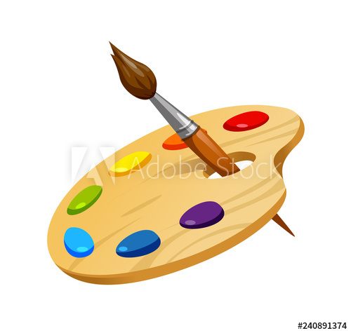 500x475 Vector Illustration Of Wooden Artist Palette With Brush And Paint