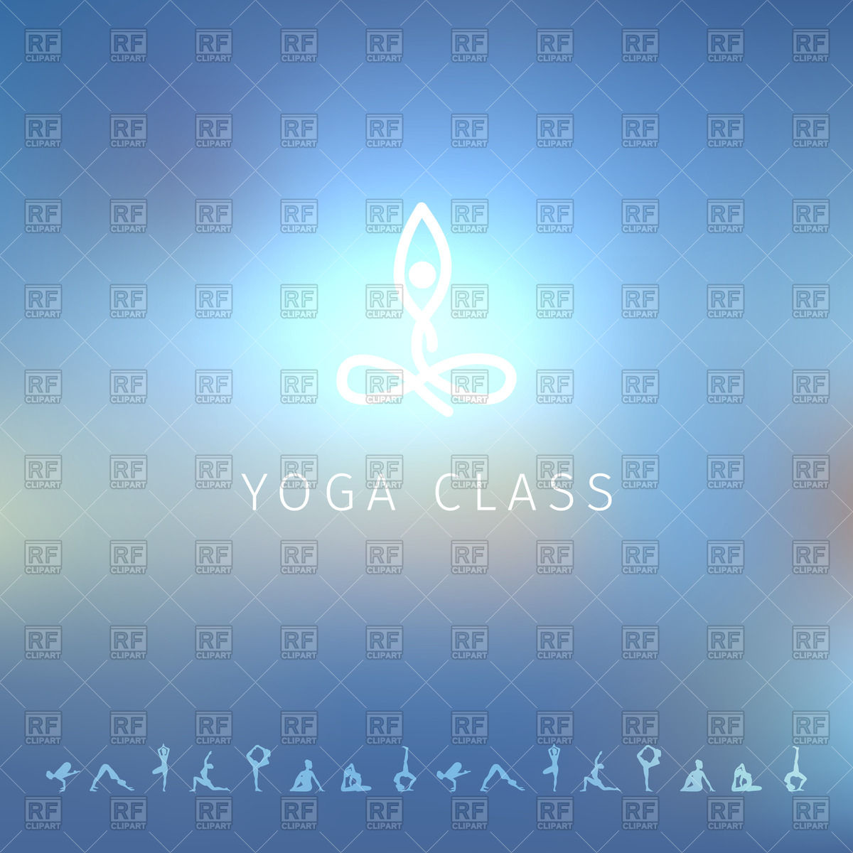 1200x1200 Yoga Class Logo And Silhouettes Of Yoga Asana On Blurred Blue