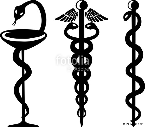 Snake And Cup, Caduceus And Staff Of Asclepius 500x438 Snake And Cup, Caduceus And Staff Of Asclepius