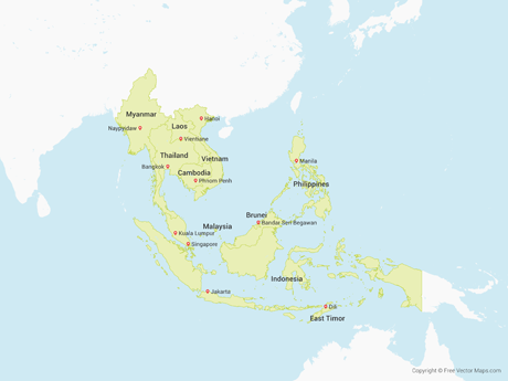 Vector Map Of Southeast Asia With Countries Free Vector Maps 460x345 Vector Map Of Southeast Asia With Countries Free Vector Maps