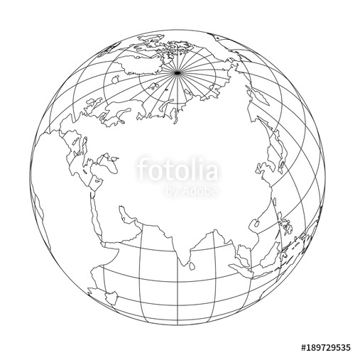500x500 Outline Earth Globe With Map Of World Focused On Asia Vector