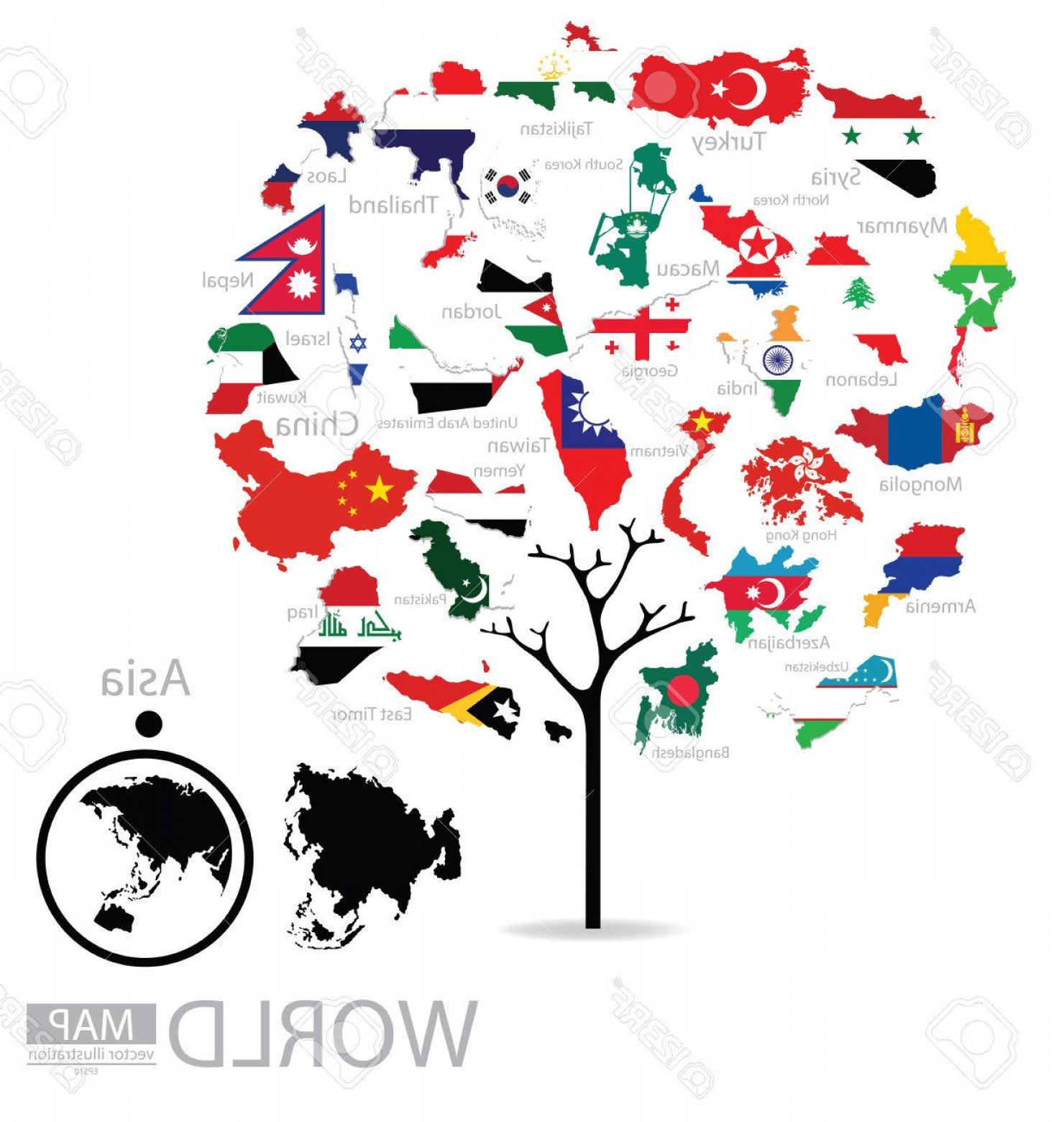 1480x1560 Photostock Vector Tree Design Map Flag Of Asia Vector Illustration