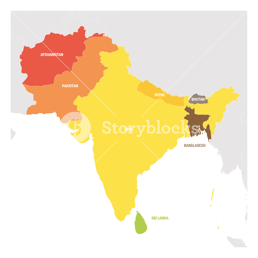 1000x1000 South Asia Region Colorful Map Of Countries In Southern Asia