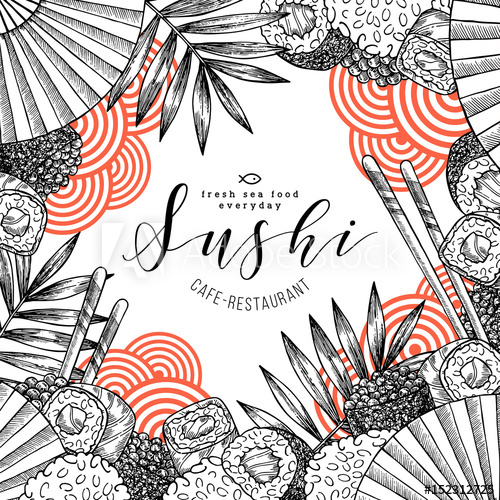 Sushi Restaurant Fun Design Template Asian Food Background 500x500 Sushi Restaurant Fun Design Template Asian Food Background