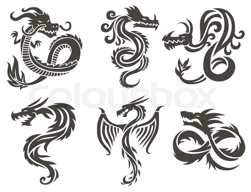 800x613 Dragon Tattoo White Background Vector Stock Vector Colourbox