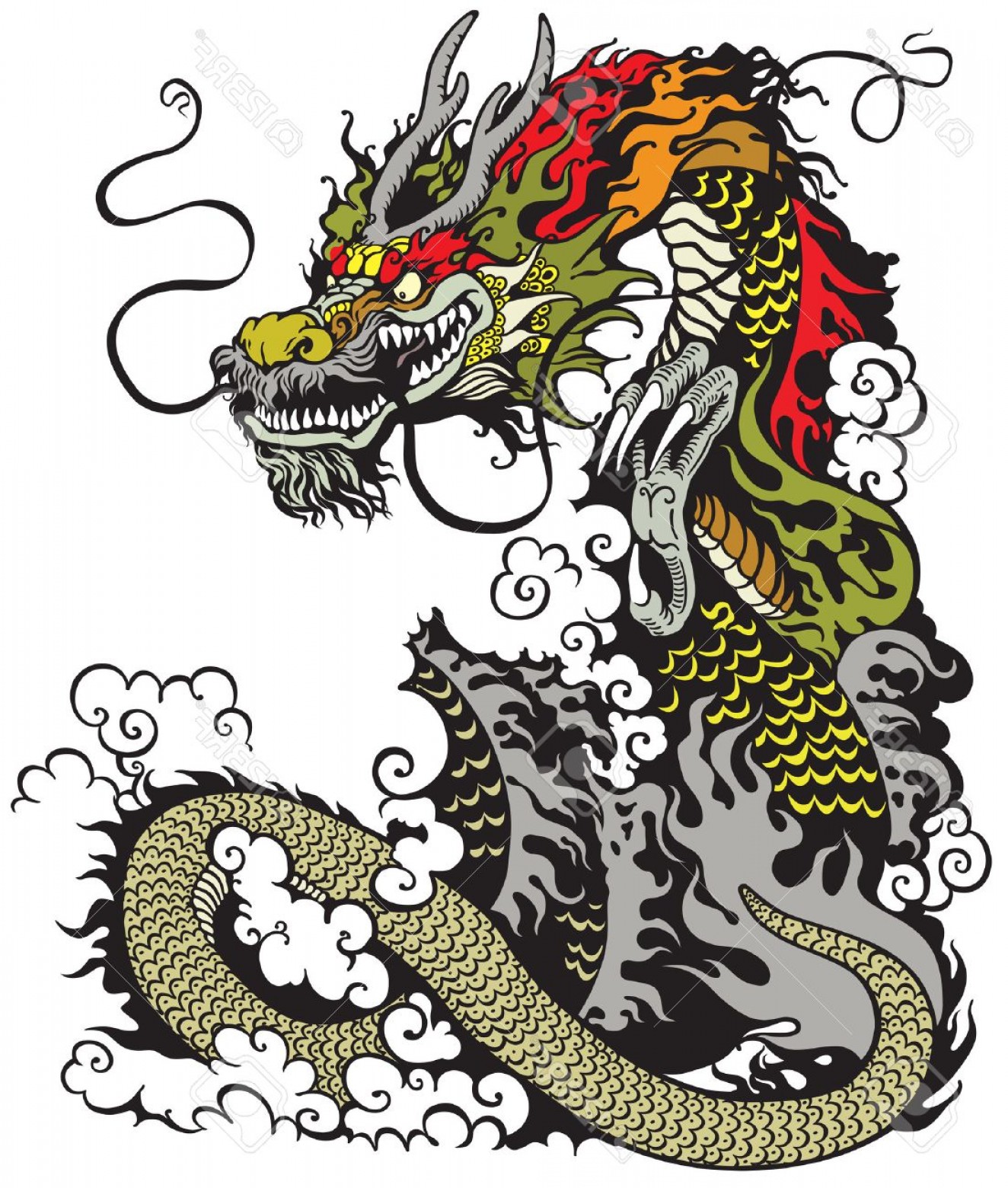 1324x1560 Photostock Vector Chinese Dragon Tattoo Illustration Wallkeeper
