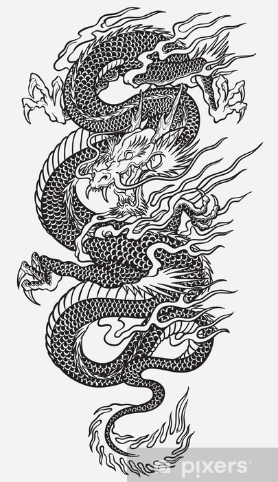 405x700 Asian Dragon Linework Vector Wall Mural