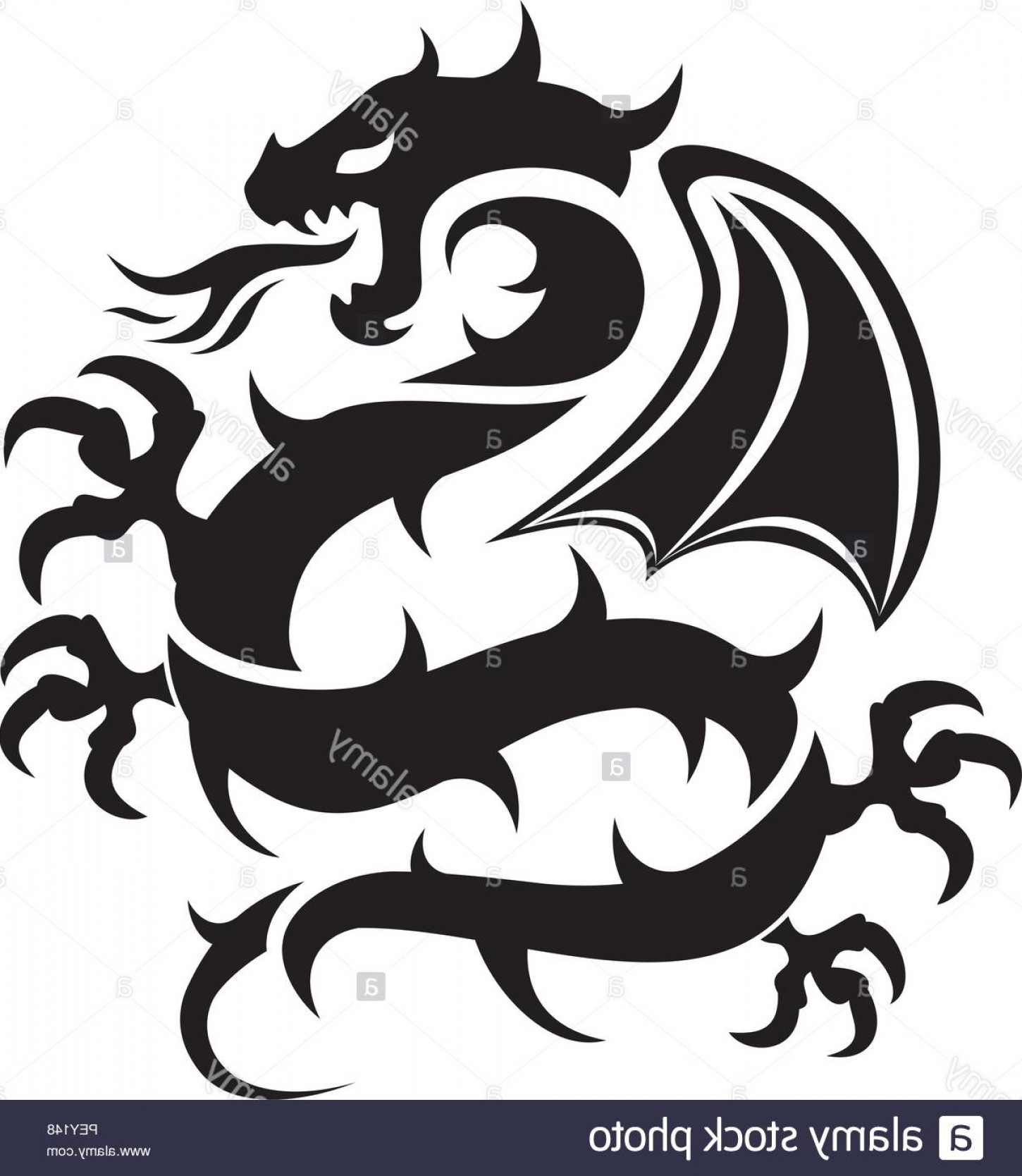1450x1668 Vector Icon Of Flying Dragon Black And White Logo Illustration