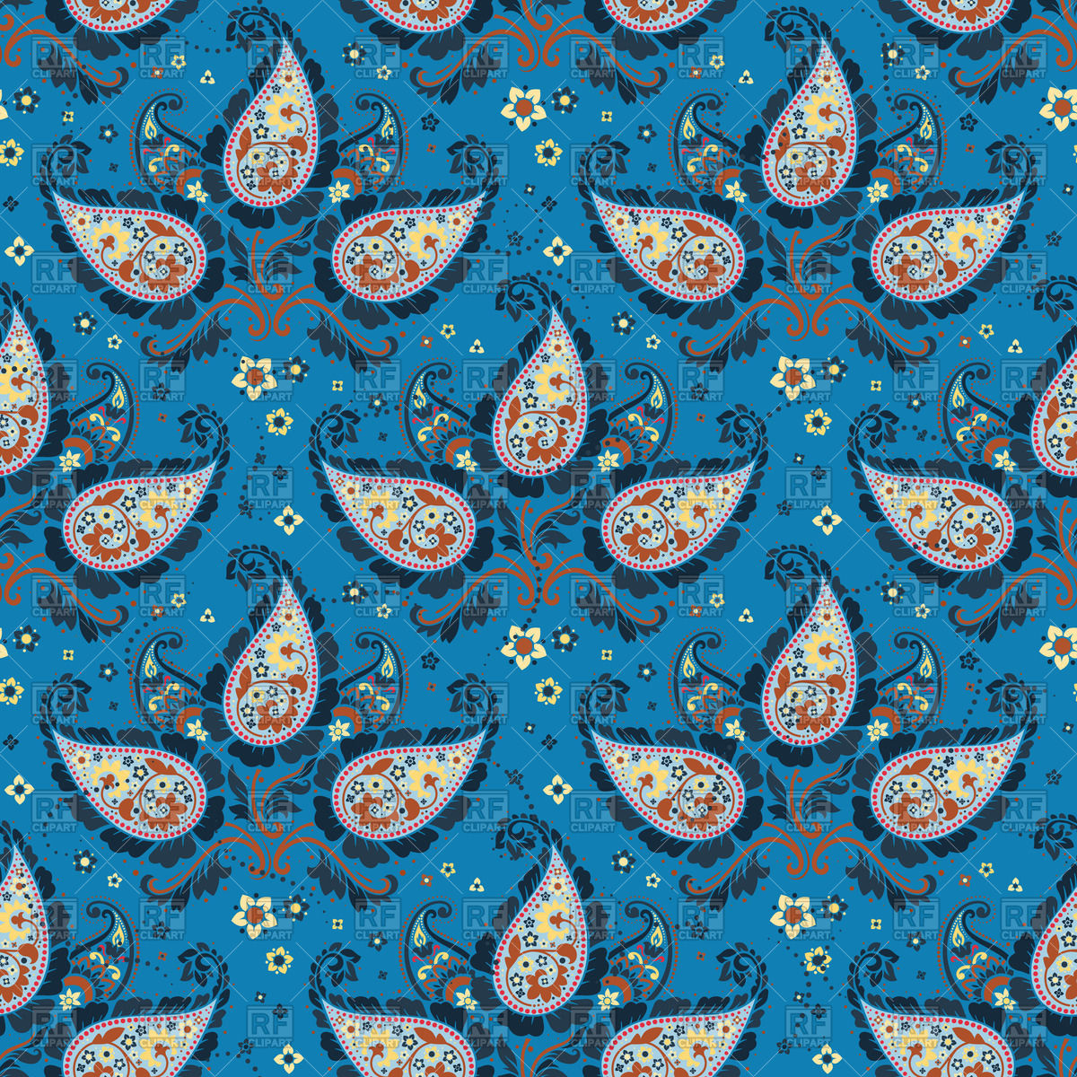 1200x1200 Asian Elements Paisley Blue Seamless Pattern Vector Image