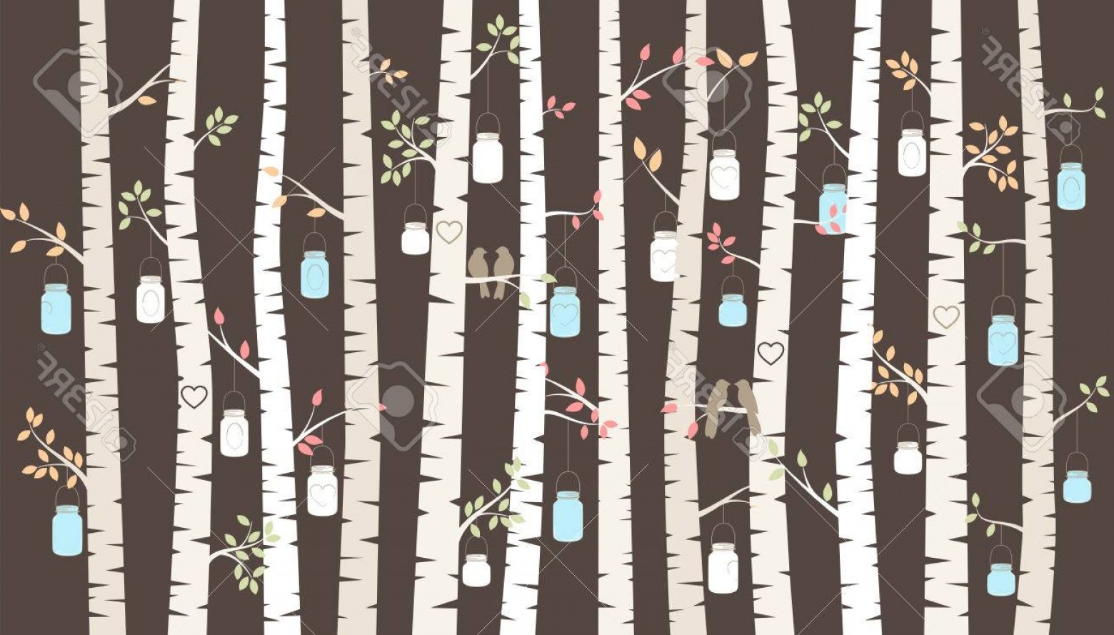 1560x889 Photostock Vector Birch Or Aspen Trees With Hanging Mason Jars