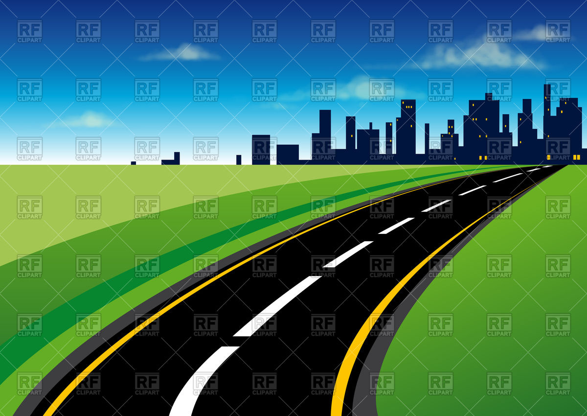 1200x850 Curved Asphalt Road That Leads To City Vector Image