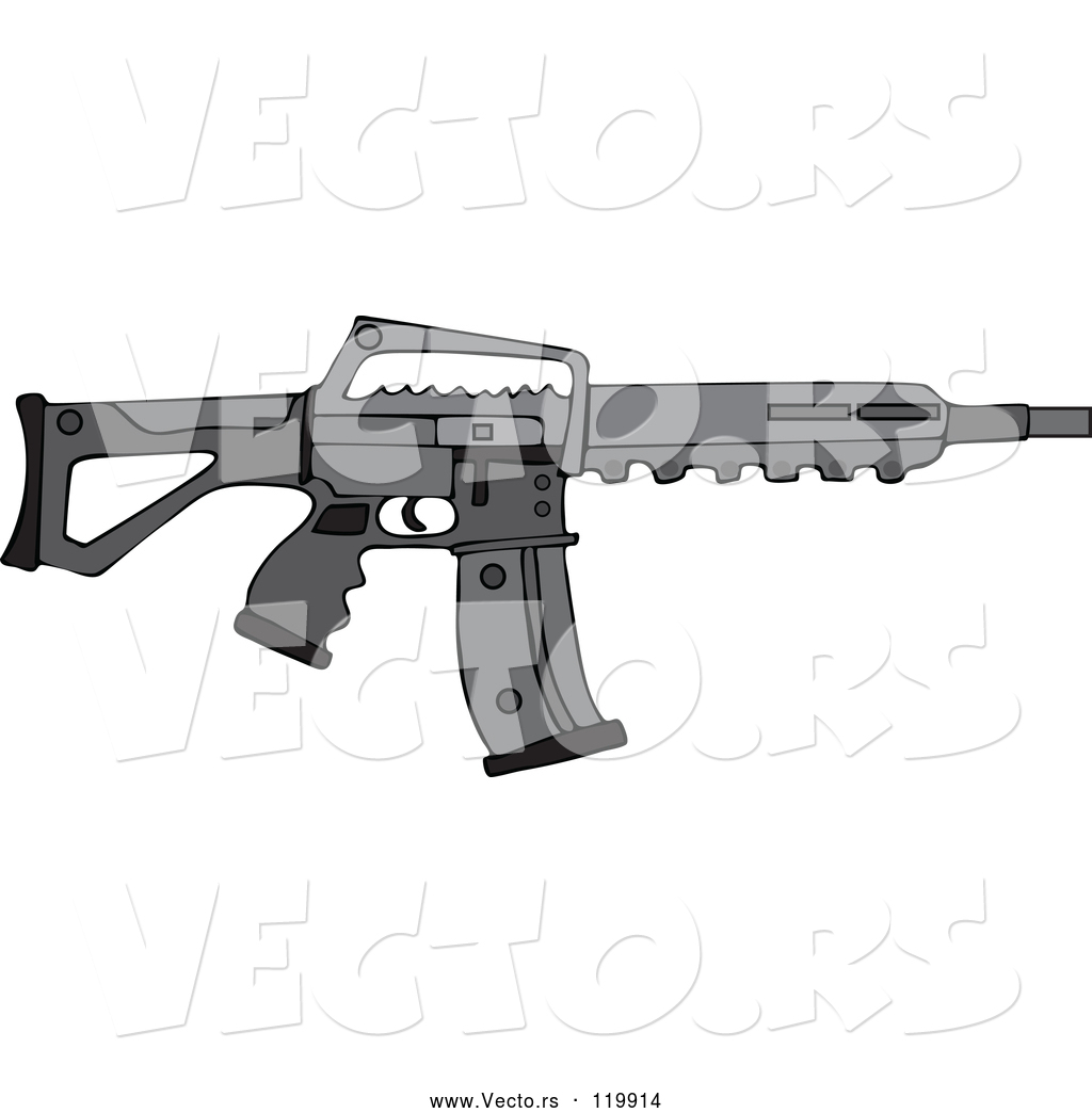 1024x1044 Vector Of Cartoon Black Semi Automatic Assault Rifle With A Clip