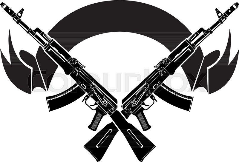 800x543 Crossed Assault Rifles And Banner Stock Vector Colourbox